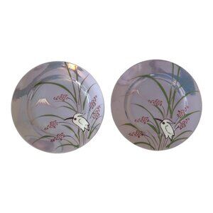 Set of 2 Nippon Plates Heron Mountain Lavender Lusterware Japan Hand Painted